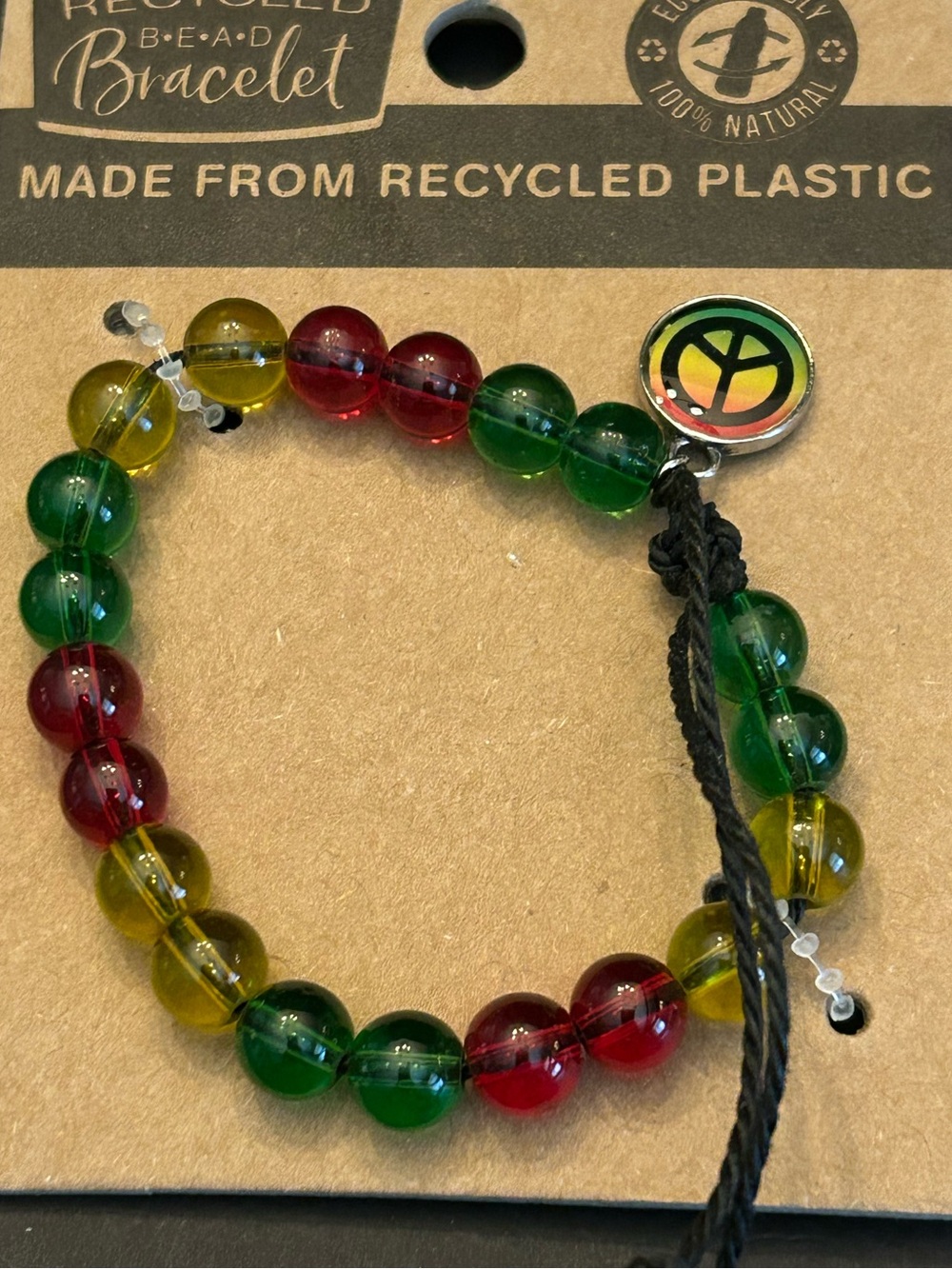 Unisex Recycled Clear & Colored Plastic Bead Charm Bracelet w/Adjustable Cord